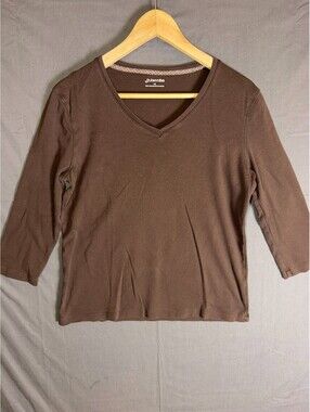 St. John’s Bay Women’s V‑Neck Long Sleeve Shirt LG Brown Casual Top
